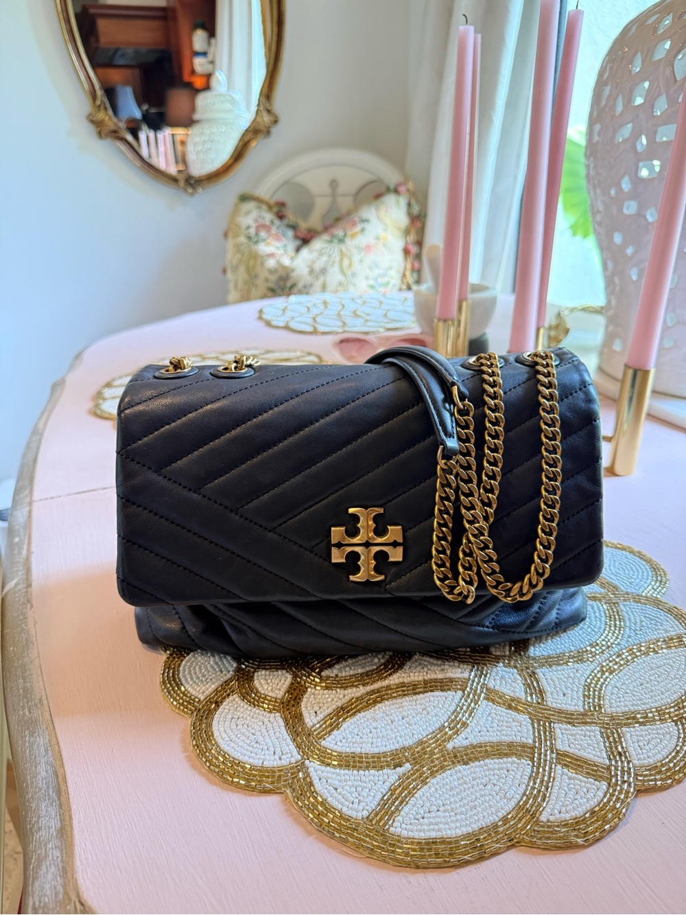 Tory Burch Black Kira Chevron Shoulder Bag